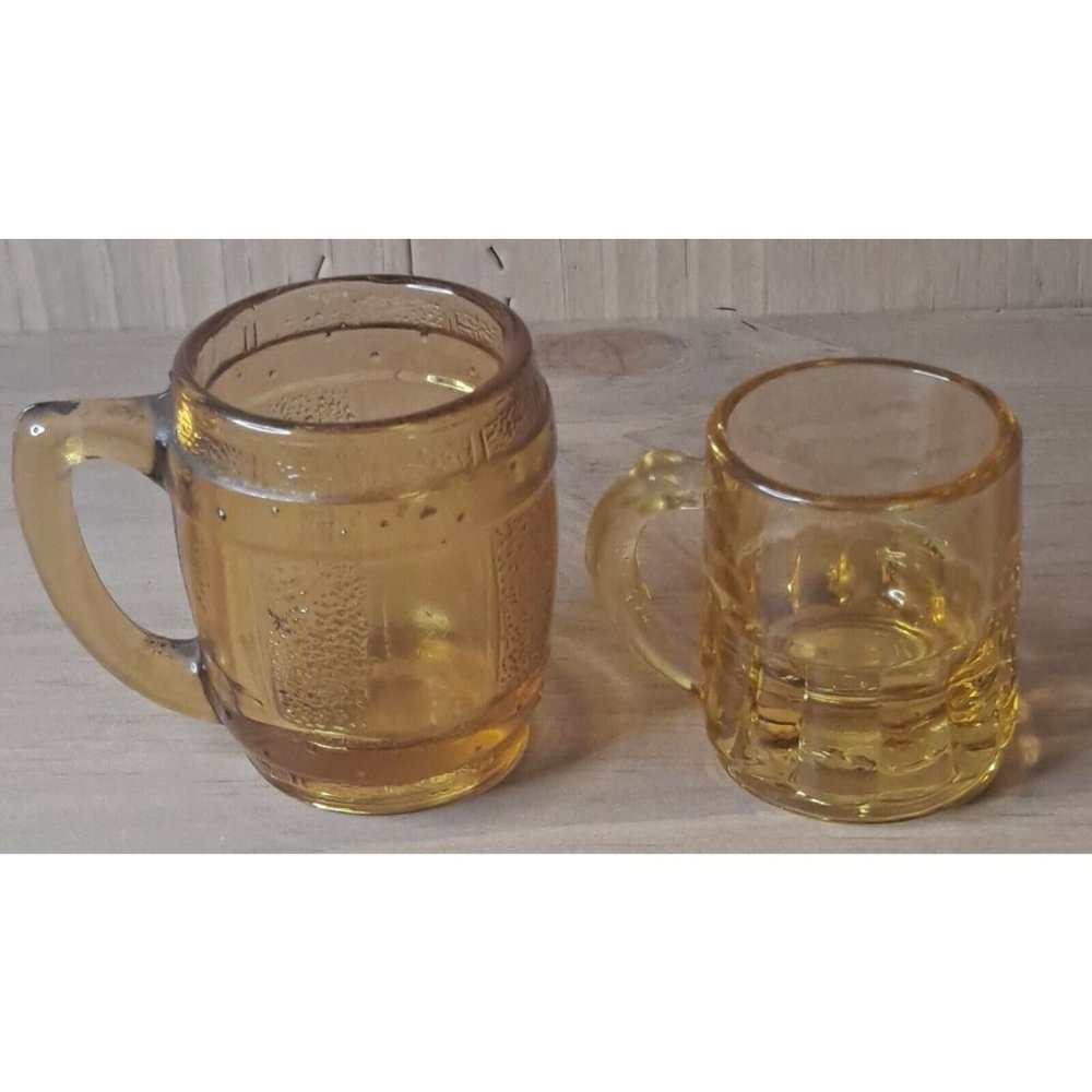 Vintage Federal Amber Mini Beer Mug Shot Glass  & Amber Barrel Whiskey Shot Lot